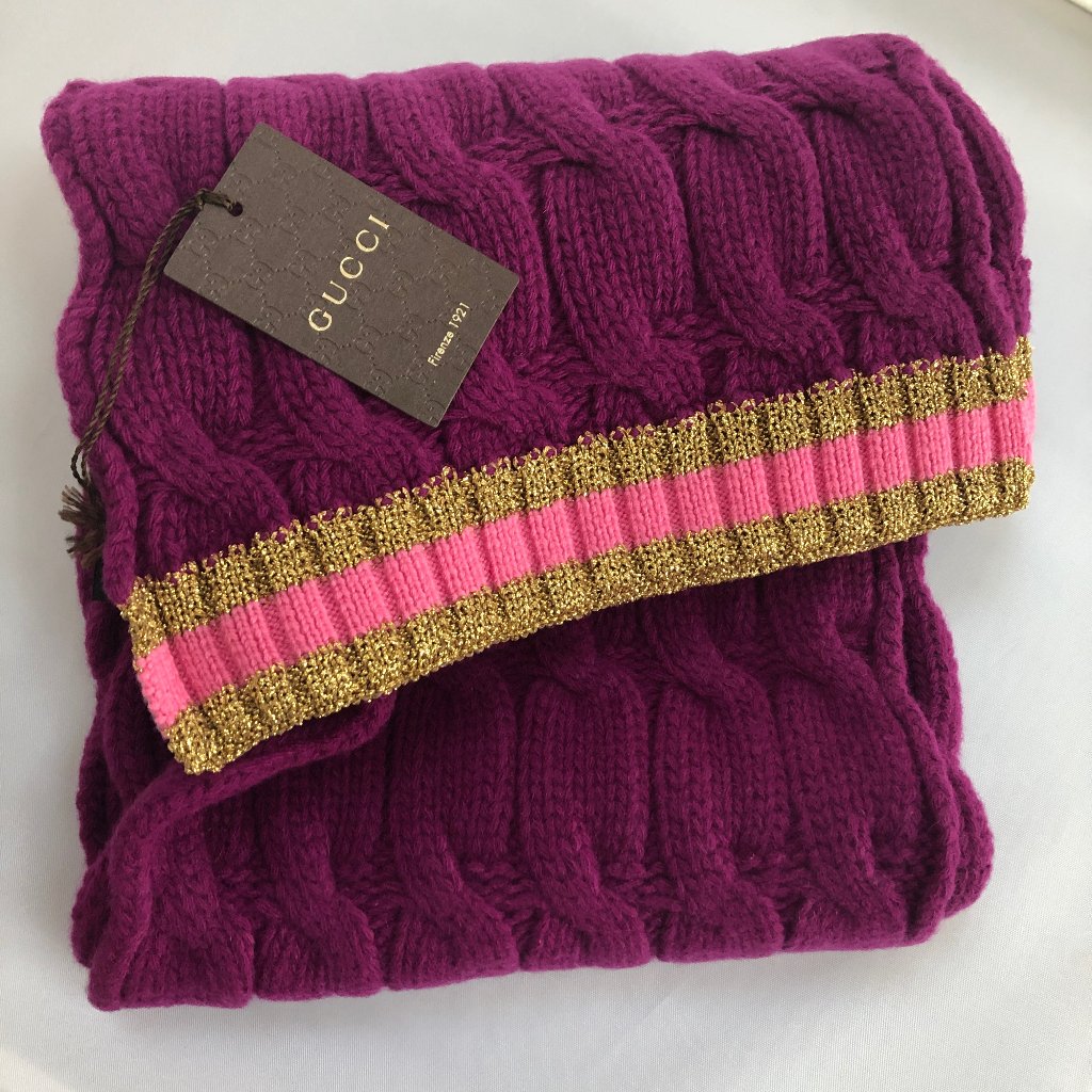 Gucci Cable Knit Scarf In Purple New With Tags